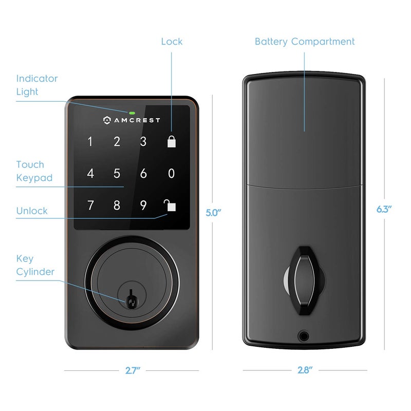 Amcrest Keyless Entry Door Lock Deadbolt, Digital Door Locks with Keypads, Smart Lock, Electronic Keypad Door Knob Cylinder Deadbolt, Automatic Locking, Heavy Duty Commercial Grade ADL220-B - Image 5